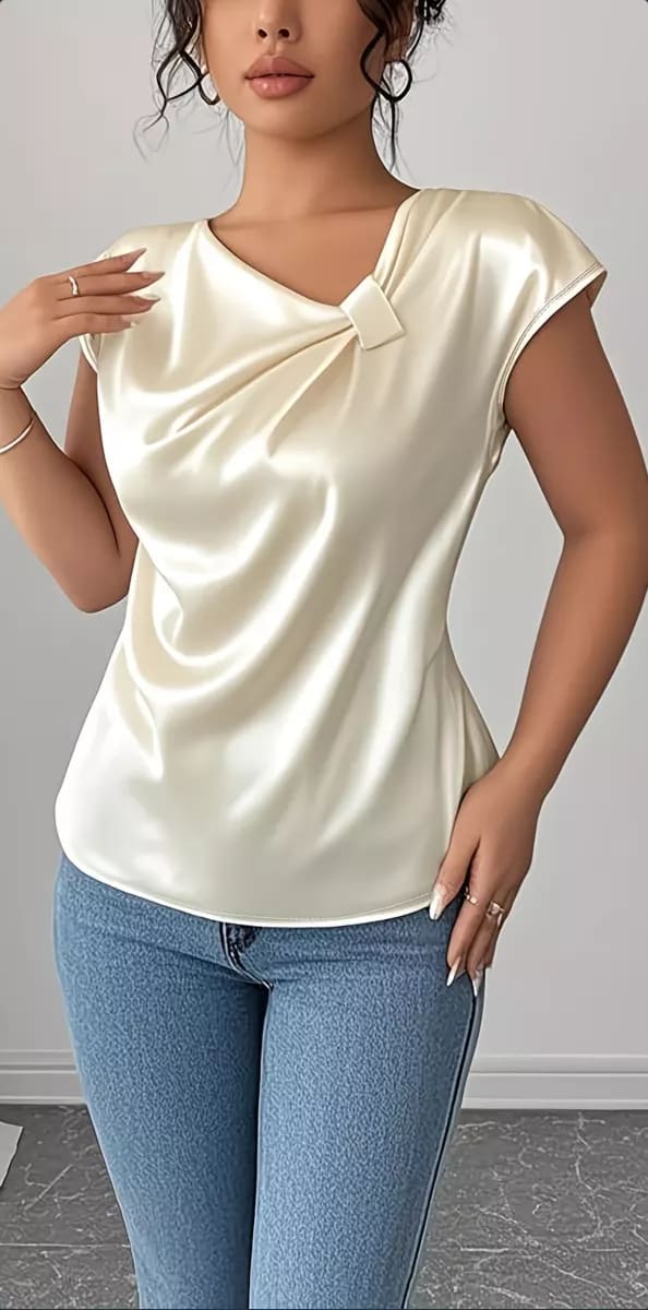 BLUSA BLANCA SATINADA MANGA CORTA TALLA L