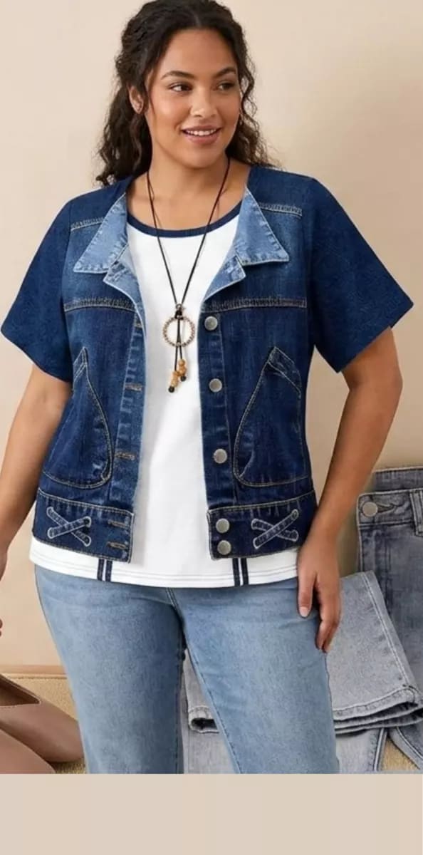 BLUSA DE CHALECHO ABIERTO MEZCLILLA TIPO JEAN TALLA 1XL