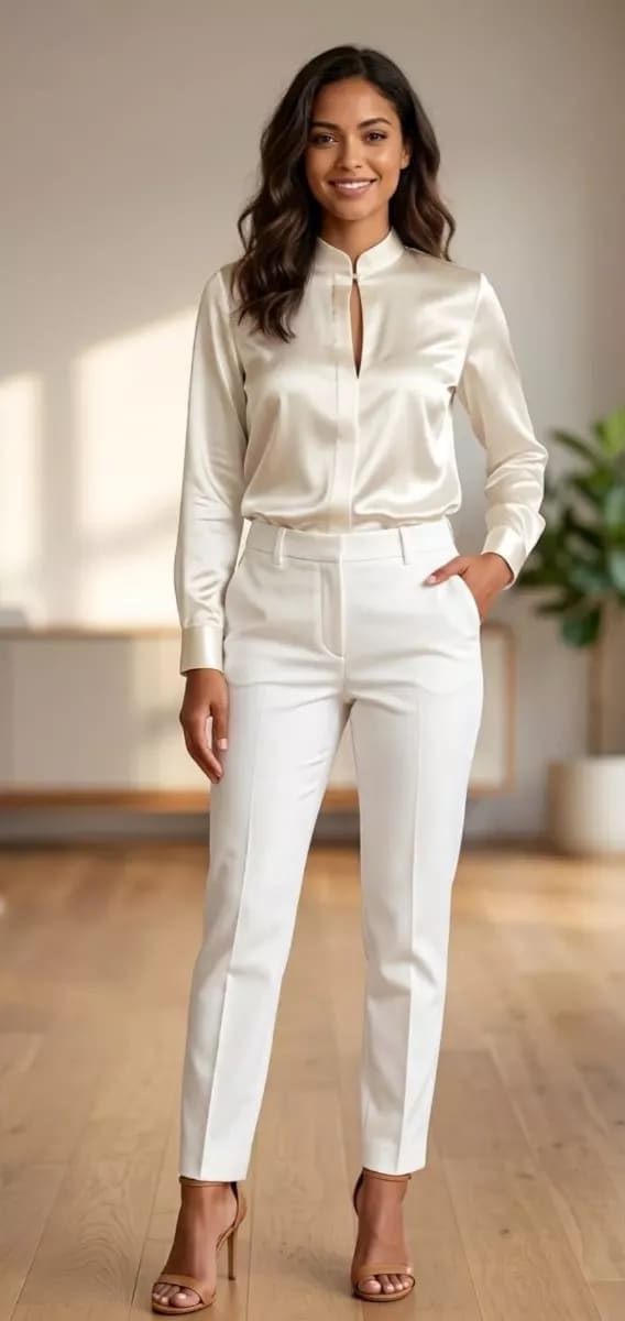 BLUSA BLANCA MANGA LARGA SATINADA TALLA L